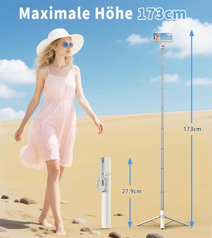 TONEOF 173cm Magnetisches Selfie Stick Stativ,Stark Magnetischer Aluminium Handyhalter, 360° Drehbar