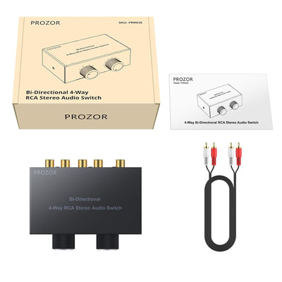 PROZOR Stereo Audio Schalter Cinch 4(1)-In-1(4)-Out RCA L/R Bidirektionaler Umschalter Stereo Audio