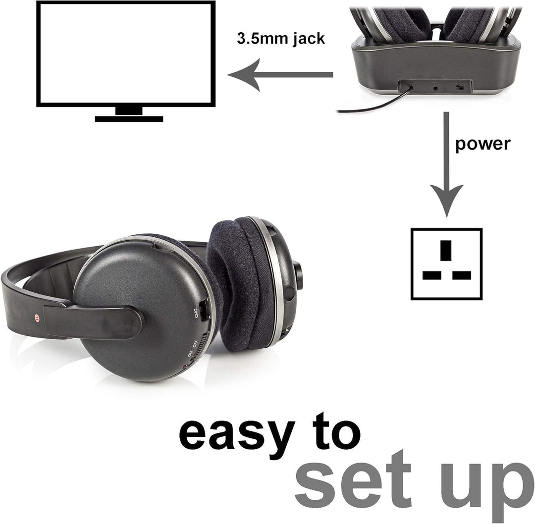 NEDIS Wireless-TV-Kopfhörer | RF | Über Ohr | max. Batteriespielzeit: 11 hrs | 100 m | Digital Audio