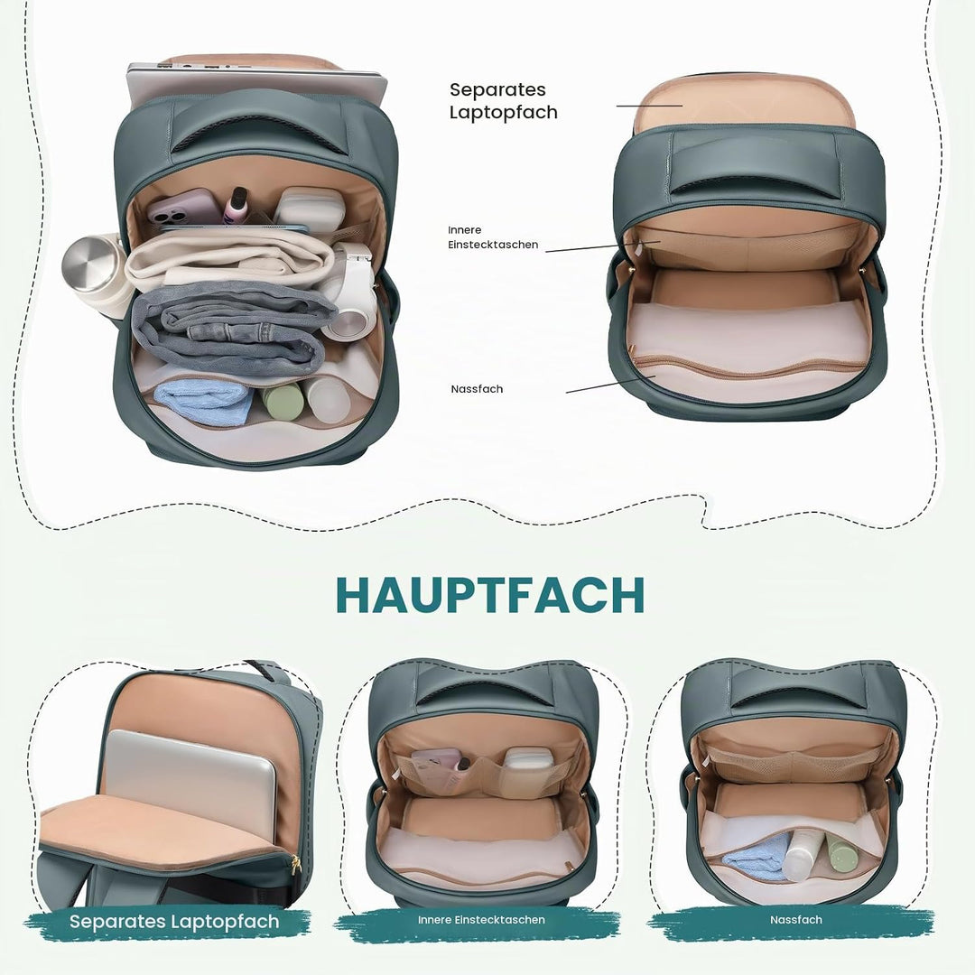 GOLF SUPAGS Lunch Rucksack Damen, 16 Zoll Laptop Rucksack Schulrucksack mit Lsoliertes Kühltasche fü