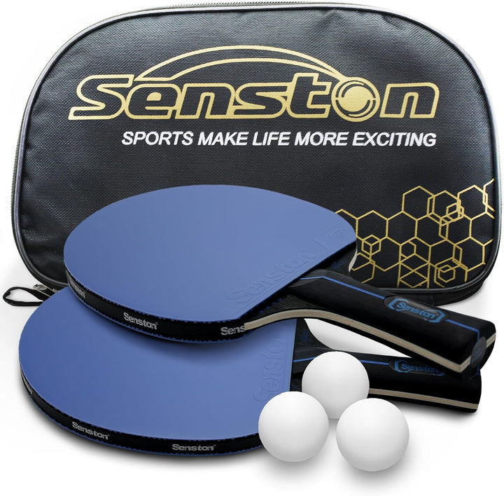 Senston Tischtennis Schläger Set, Profi 2 Tischtennisschläger und 3 Tischtennis-Bälle, Ideal für 2 S