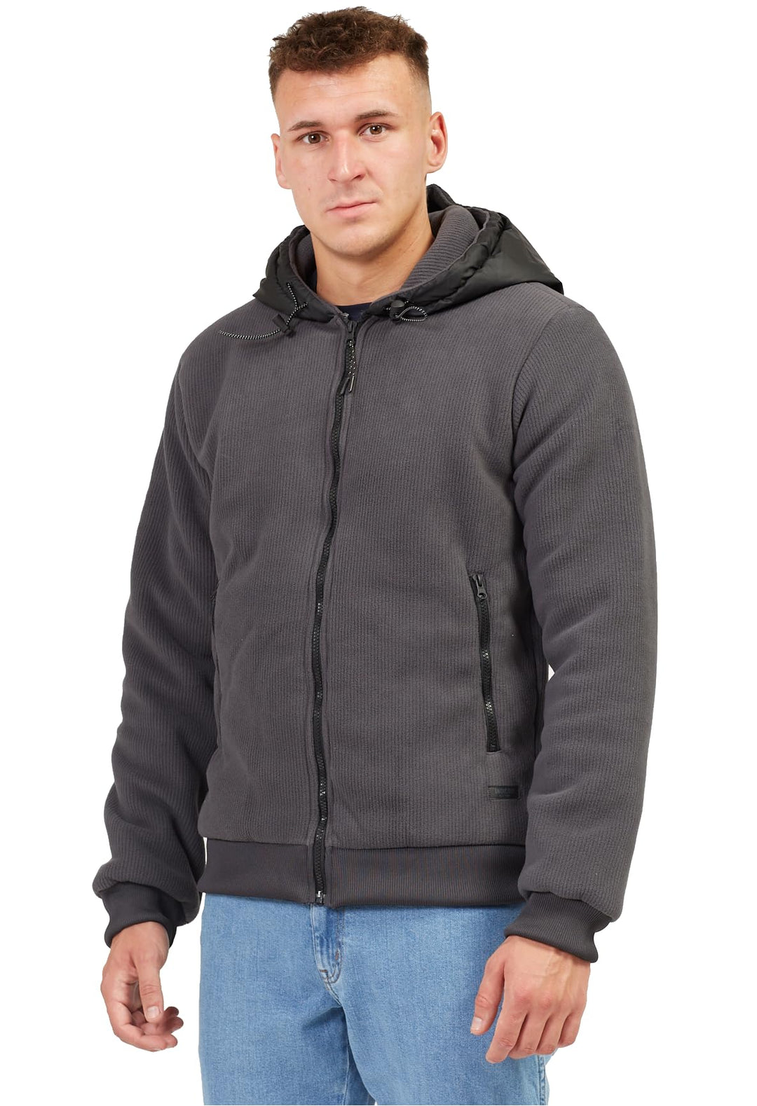 Indicode Herren Strickjacke Barton Kapuzenjacke Winter Jacke gefüttert mit Kapuze L Dk Grey, L Dk Gr