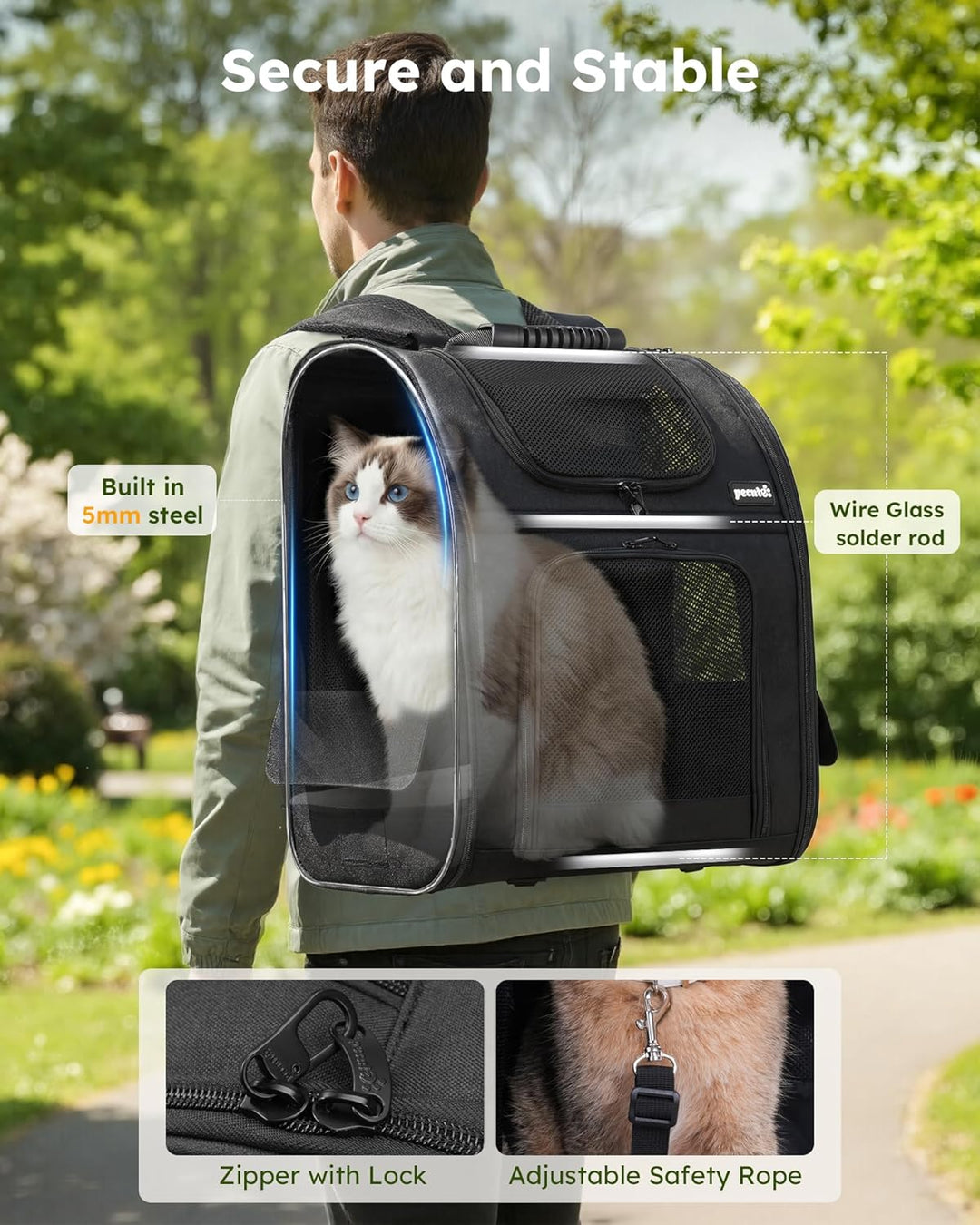 pecute Hunderucksack Erweiterbar XL für 6-10 kg, Faltbar Katzenrucksack Katzen mit Anti-offener Reis