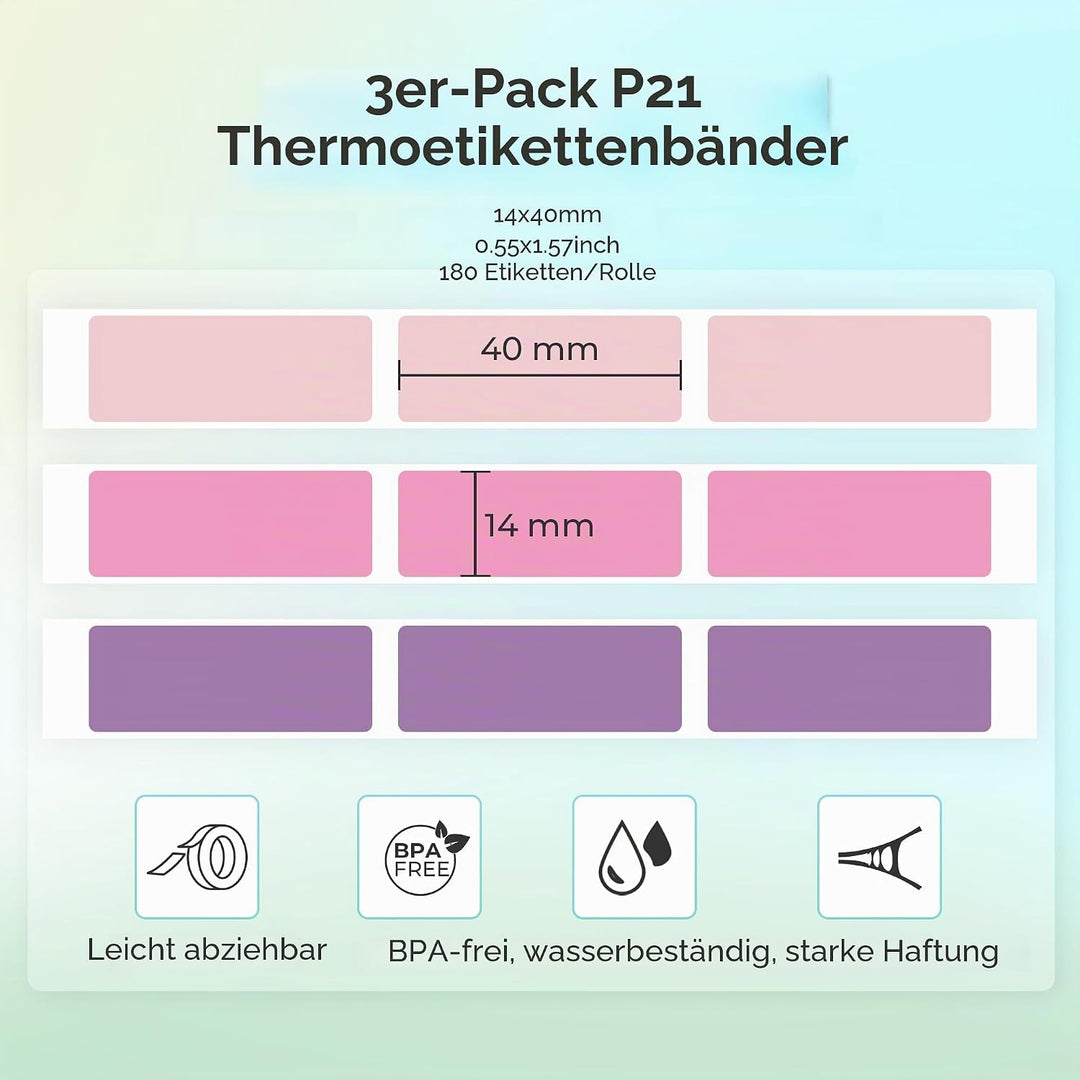 NELKO Original P21 Etikettenband-Ersatz, adaptiertes Etikettendruckpapier, 14 x 40 mm, Standard-lami