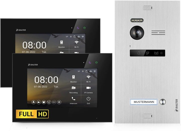 Balter EVO-HD Video Türsprechanlage, Video Türklingel mit Kamera, 1 Familienhaus Klingel, 2X 7 Zoll