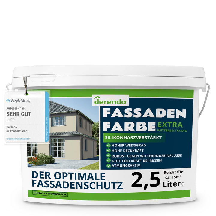 derendo Fassadenfarbe grün 2,5l mit EXTRA hohem Wetterschutz, matte silikonharzverstärkte Fassaden F