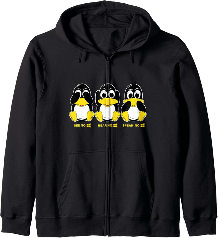 3 Linux Pinguine höre sehen sprechen kein Win Informatiker Kapuzenjacke