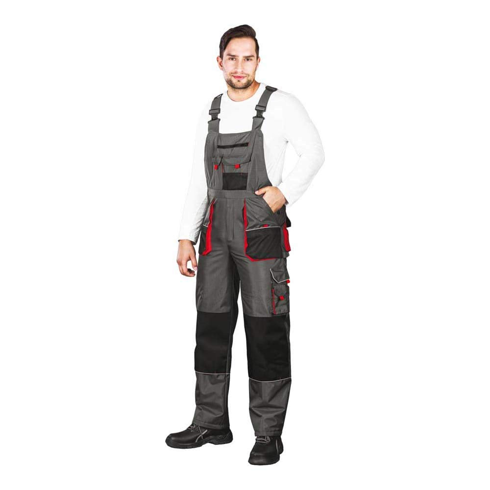 Leber&amp;Hollman LH-BSW-B_SBCXXL Boston Gefütterte Schutzlatzhose, Grau-Schwarz-Rot, XXL Grösse