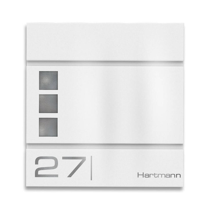 Metzler Briefkasten Weiss Cube - Name & Hausnummer als Lasergravur - in Verkehrsweiss RAL 9016 - Des