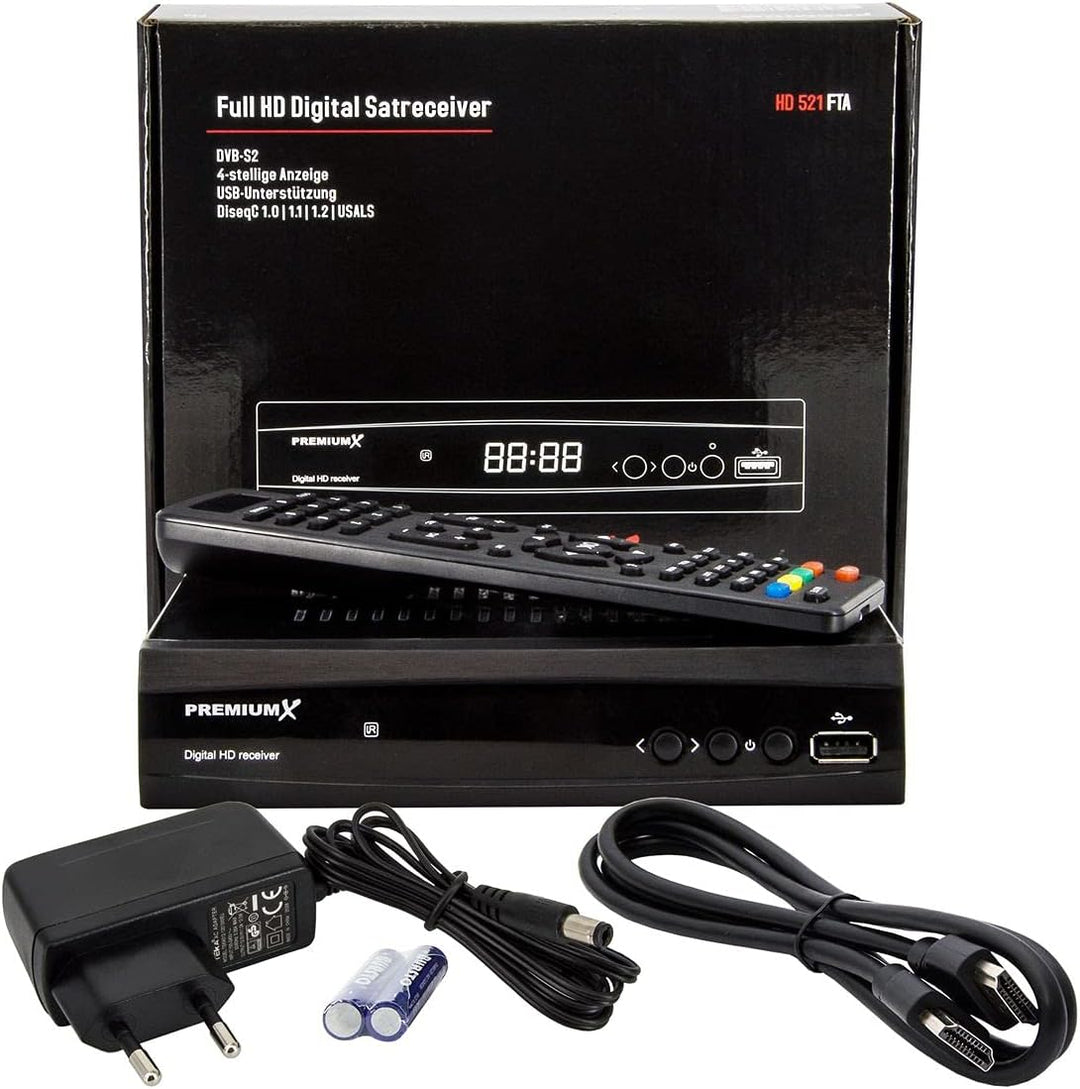 Premium X HD 521 FTA Digital TV SAT Receiver DVB-S2 FullHD Satelliten Empfänger HDMI SCART USB Media