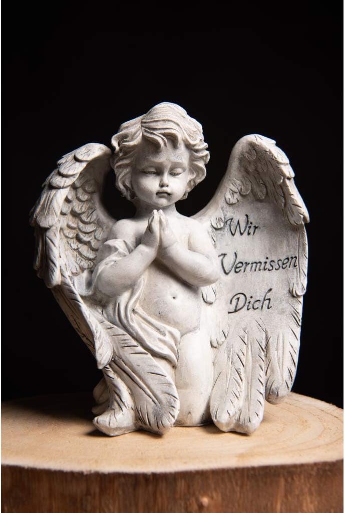 Kamelio Engel mit Spruch auf dem Flügel Trauerengel Grabschmuck Engelsfigur Gabriel