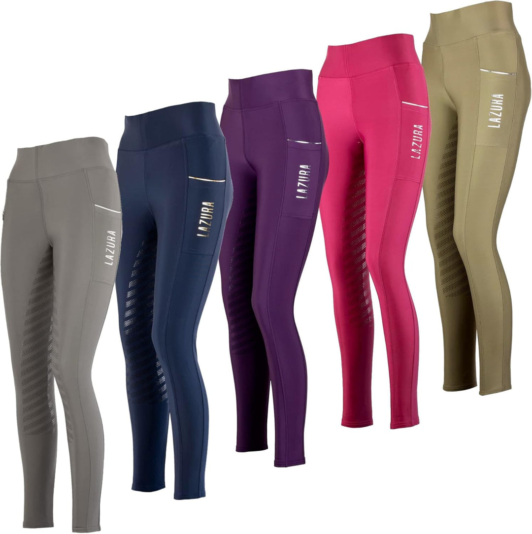Lazura - Reitleggings für Damen Fenja | Vollbesatz aus Silikon | Reithose mit 2 seitlichen Handytasc