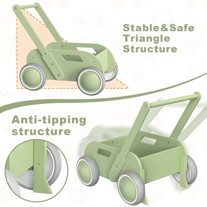 Lauflernwagen Holz, Baby Lauflernhilfe für Junge und Mädchen, Toddler Push &amp; Pull Lauflernspielzeug,