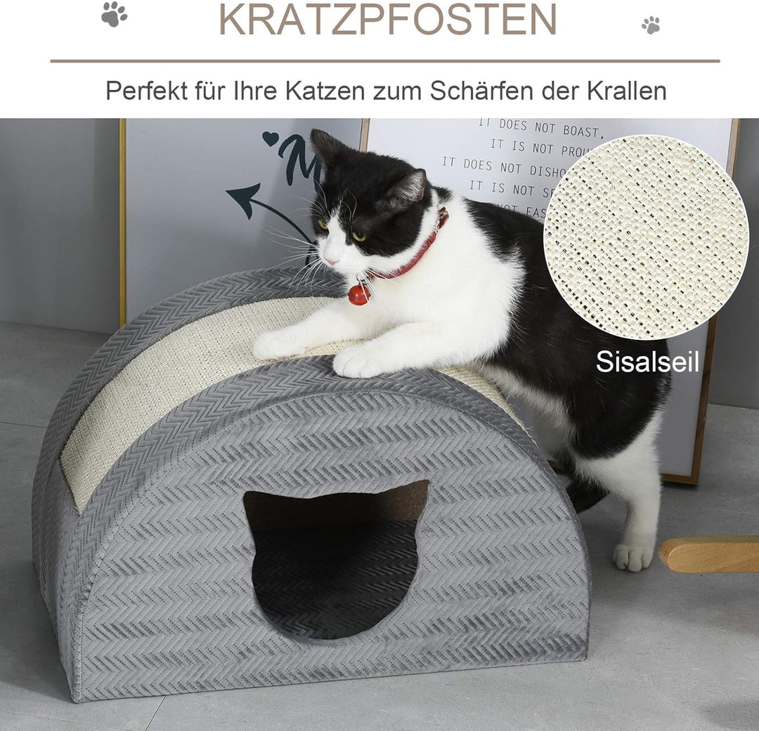 PawHut Katzenhöhle mit Kraztbrett Katzenbett Kratzhaus Katzenhaus Katzenwohnung Sisal Grau 48,5 x 30