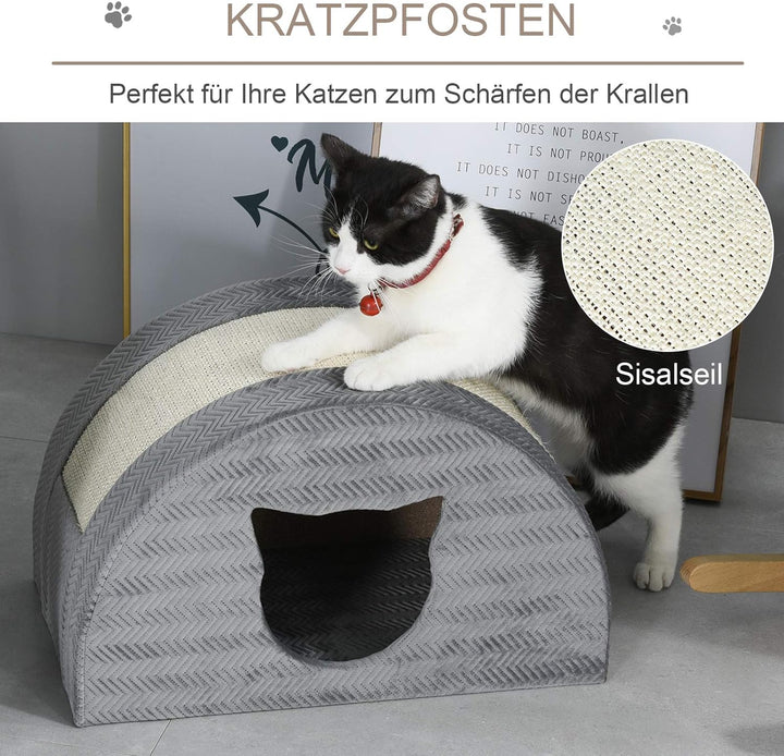 PawHut Katzenhöhle mit Kraztbrett Katzenbett Kratzhaus Katzenhaus Katzenwohnung Sisal Grau 48,5 x 30
