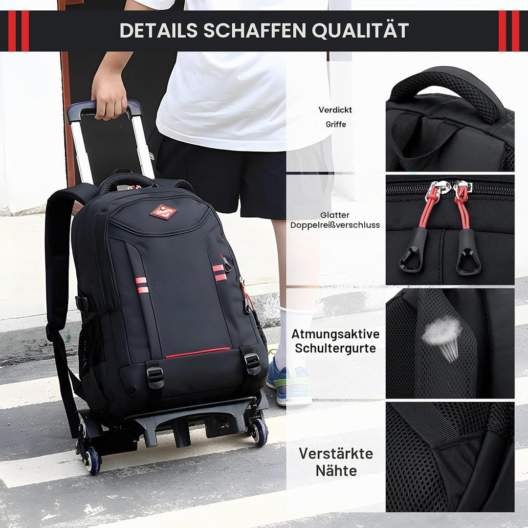 Amythe Schulrucksack Jungen mit Rollen, Abnehmbare Trolley Rucksack Teenager Schulranzen Jungen für