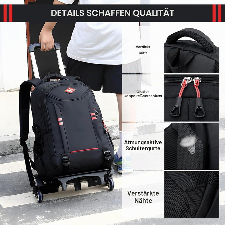Amythe Schulrucksack Jungen mit Rollen, Abnehmbare Trolley Rucksack Teenager Schulranzen Jungen für