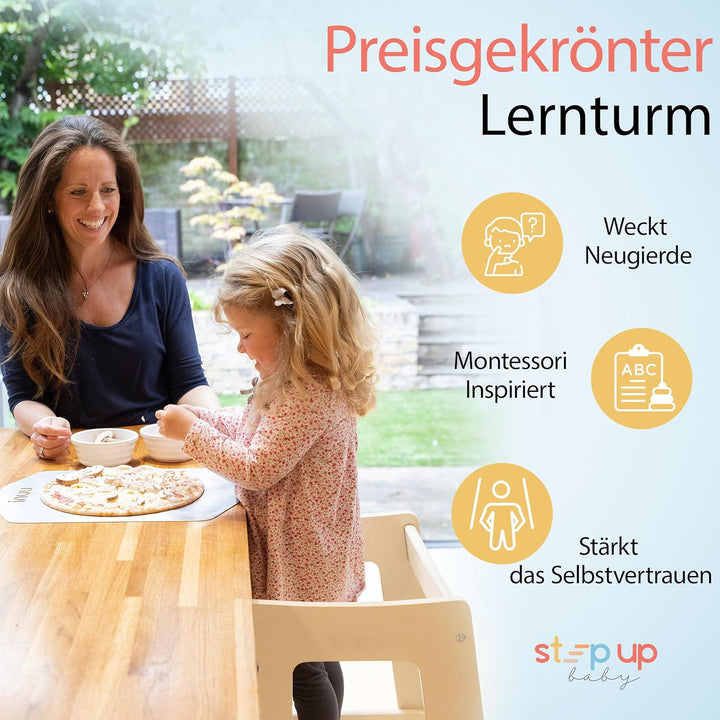 Stepup Baby Montessori Lernturm ab 1 Jahr Höhenverstellbar Tritthocker Kinder mit Sicherheitsgelände