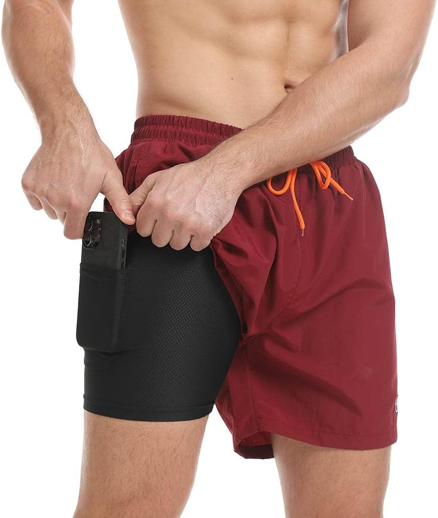 JustSun Badehose Herren Schnelltrocknend Boardshorts mit Mesh-Futter und Verstellbarem Tunnelzug M R