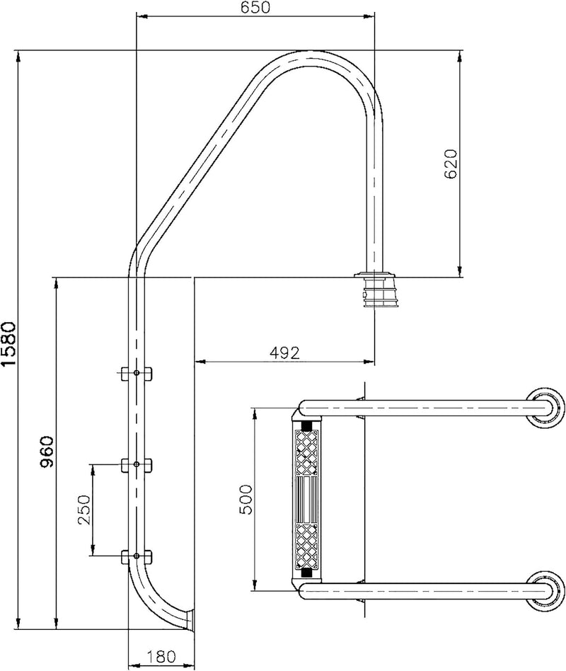 Steinbach Einbaubeckenleiter Edelstahl, 3-stufig, mit Ankersockel, für Beckentiefe 120 cm, weite Aus