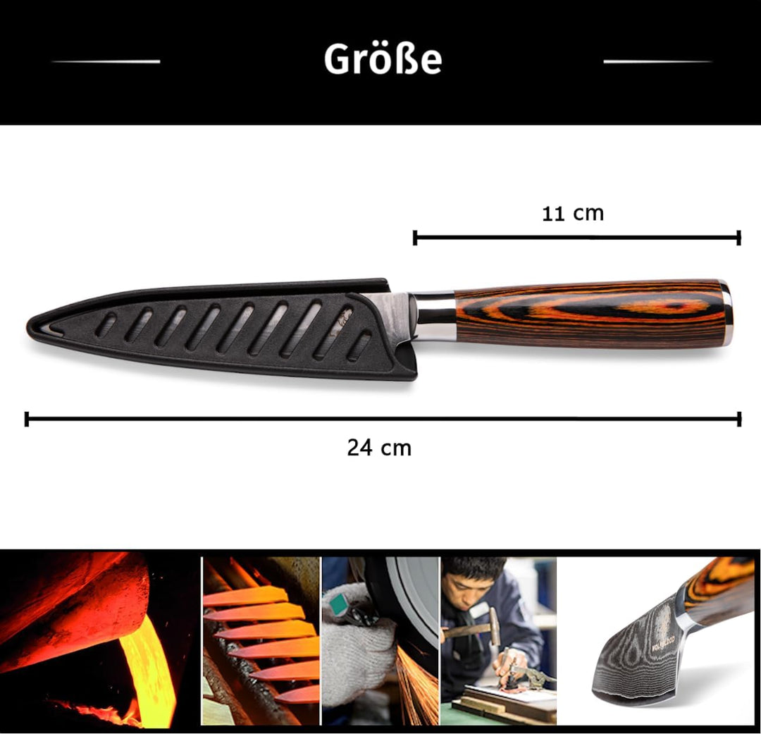 Wolfblood Damastmesser Küchenmesser L (24cm) TÜV geprüfter 62 HRC Damaststahl aus 67 Lagen I Damast-