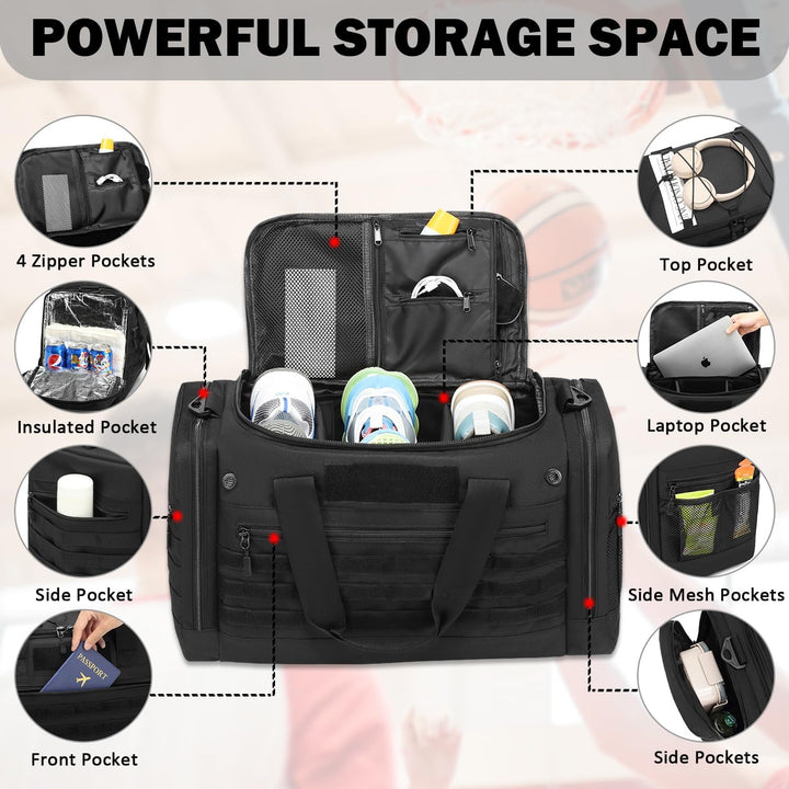 65L Sporttasche Herren mit 2 Trennwänder Reisetasche Einsatztasche | wasserabweisend Sport Duffle Ba