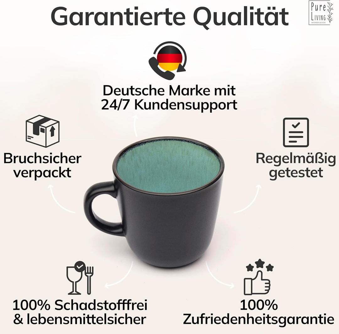 Steingut Kaffeetassen 6 Pers. Ibiza Hochwertiges Mediterranes TEST SEHR GUT Tassen Set, Spülmaschine