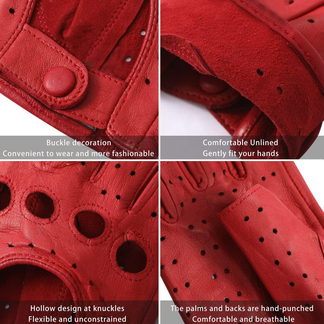 Harssidanzar Damen fingerlose Lederhandschuhe Schaffell Single Line GL012 L Rot, L Rot