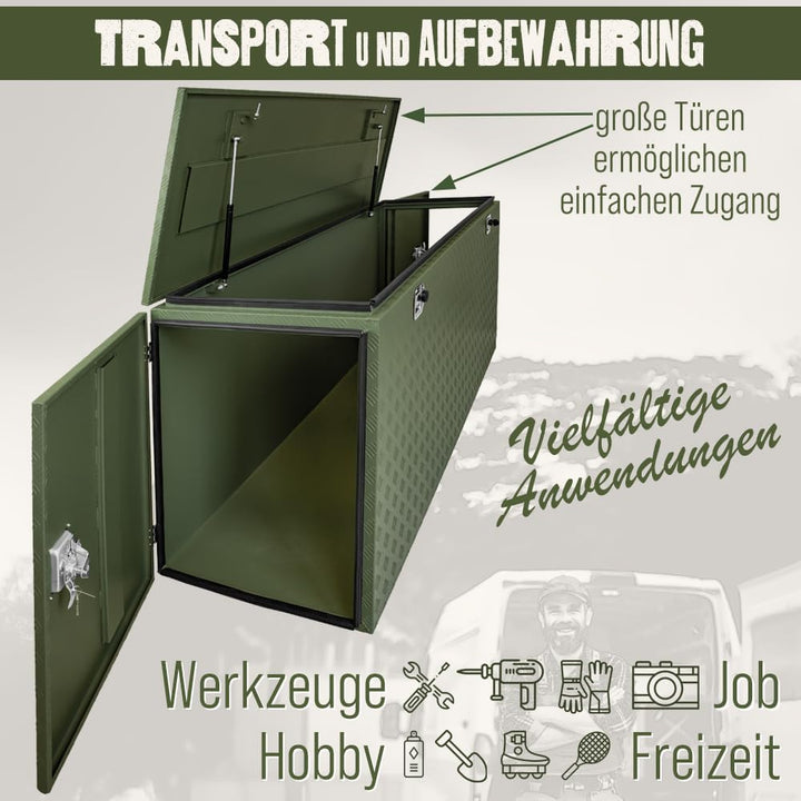 Trucky Deichselbox Grün Werkzeugkasten Truckbox Anhänger Kiste Abschliessbar Alubox Transportbox Wer