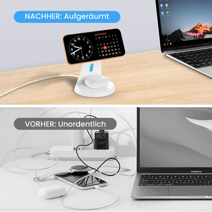 3 In 1 Kabelloses Ladegerät für Mag-Safe: JoyGeek Induktive Ladestation für Apple Watch und iPhone,