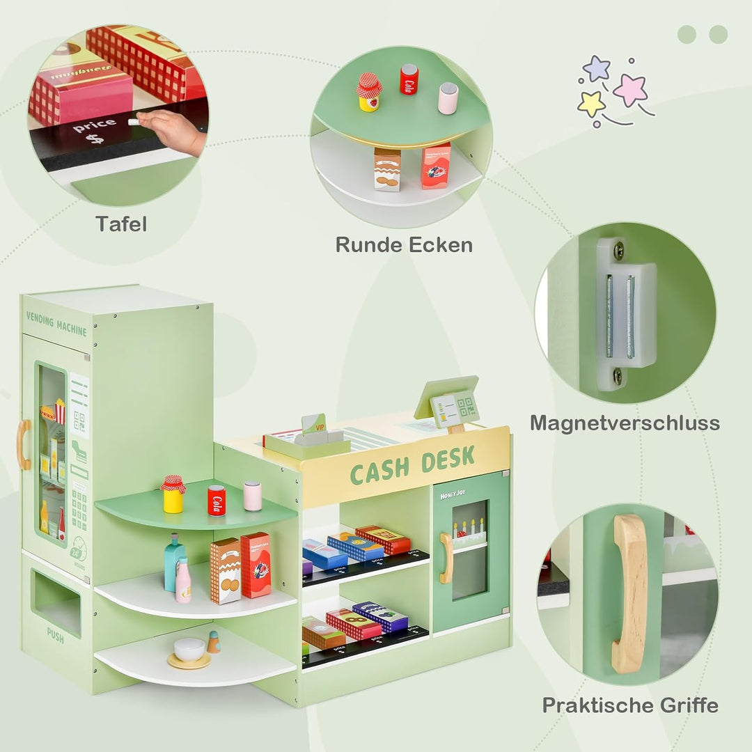 GOPLUS Kinder Kaufladen, Supermarkt aus Holz, Kaufmannsladen mit mit Kasse, POS-Automat & Verkaufsau
