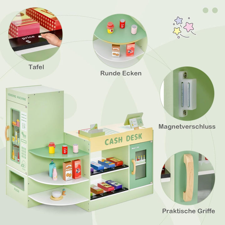 GOPLUS Kinder Kaufladen, Supermarkt aus Holz, Kaufmannsladen mit mit Kasse, POS-Automat & Verkaufsau
