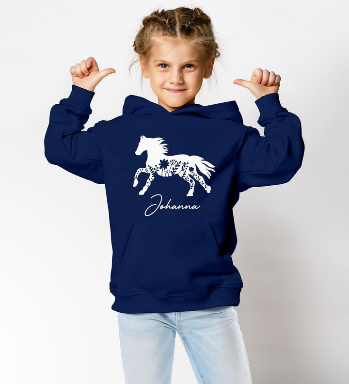 SpecialMe® Kinder Hoodie Mädchen Pferde Reiten Mädchengeschenk personalisiert mit Name Namensgeschen