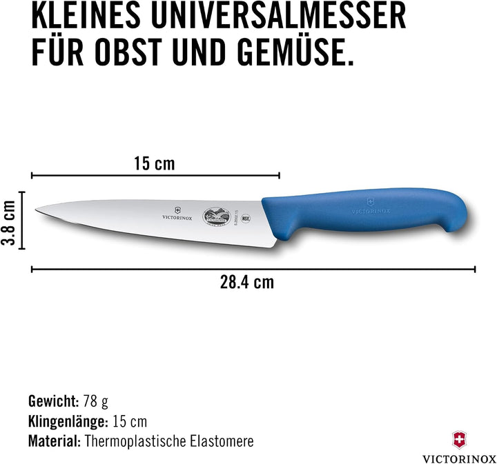 Victorinox Fibrox Kochmesser, Breites Universalmesser für Obst und Gemüse, 15 cm, Gerade Klinge, Sch