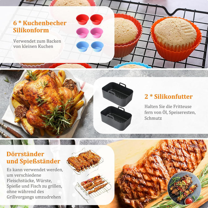 19PCS Zubehör Heissluftfritteuse für Ninja Foodi AF400EU AF300EU AF500EU, Airfryer Zubehör Silikonfo