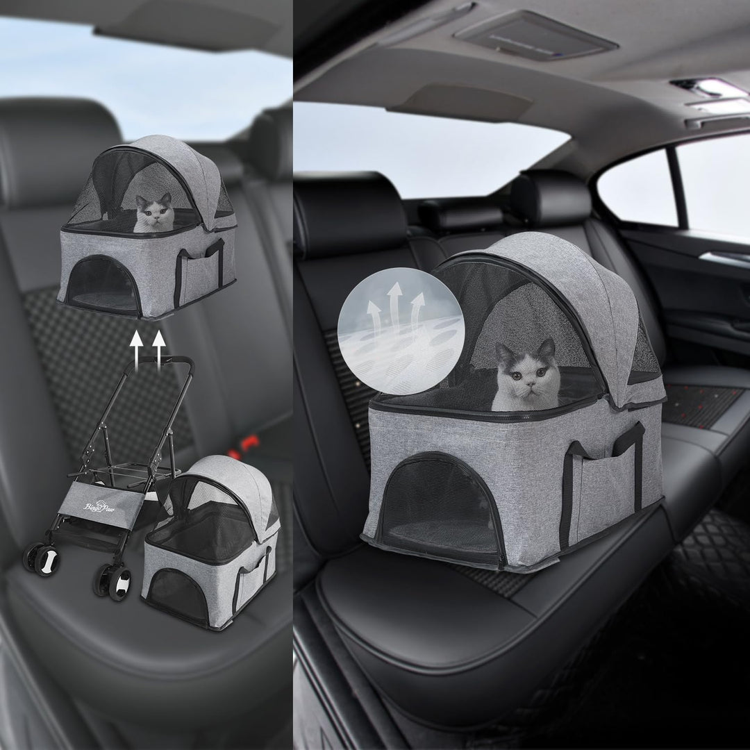 BingoPaw Hundebuggy Hundewagen vierrädrige Buggy bis 20kg klappbar abnehmbar Haustier-Buggy Katzenbu