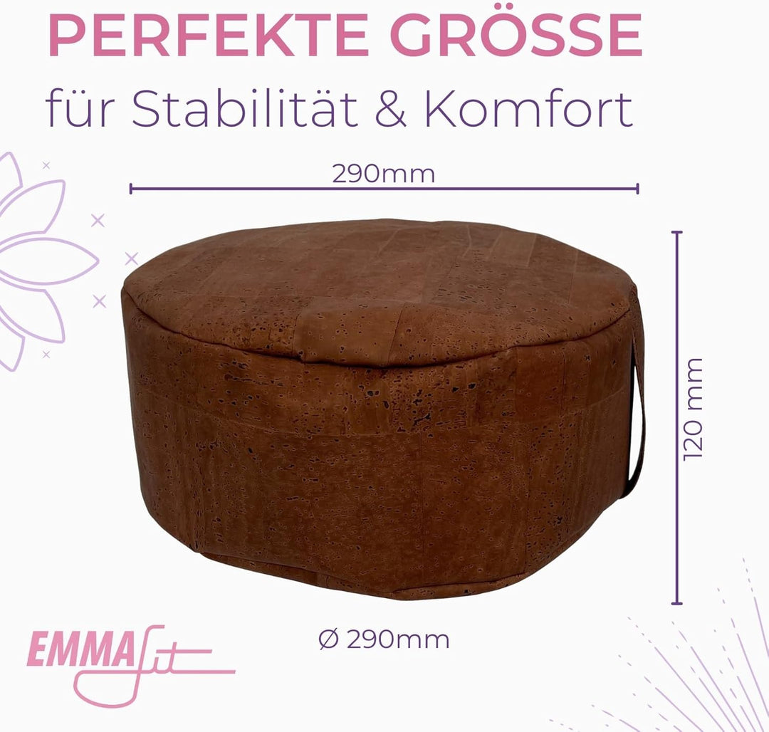 EMMAfit Yoga-Kissen aus Korkstoff I 120 x 290 mm I mit Naturkorkschrot gefüllt I hygienisch & umwelt