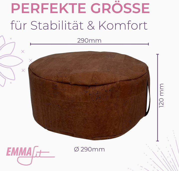 EMMAfit Yoga-Kissen aus Korkstoff I 120 x 290 mm I mit Naturkorkschrot gefüllt I hygienisch & umwelt