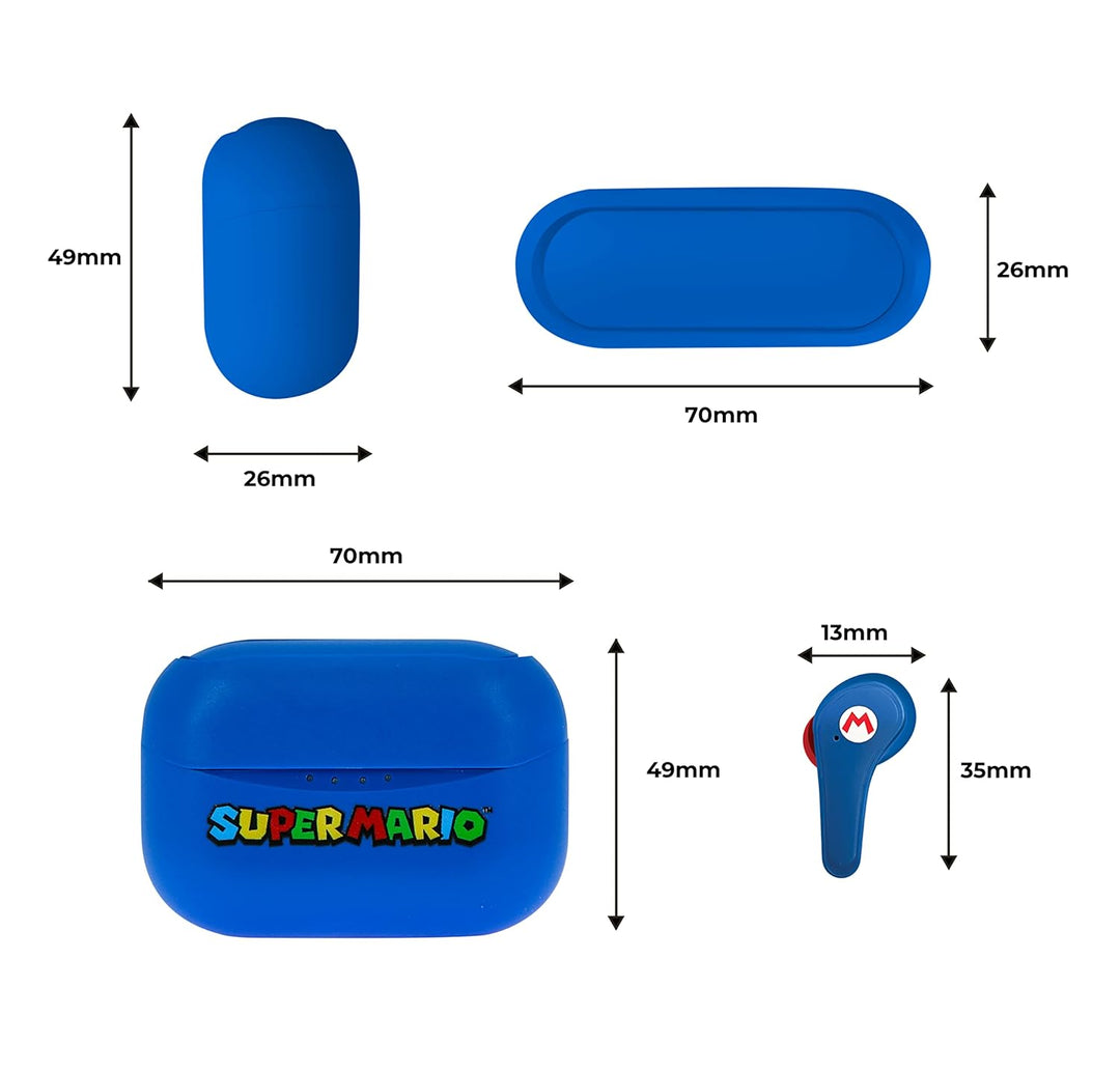 OTL Technologies Bluetooth-Kopfhörer V5.3 Super Mario mit Ladebox, Blau