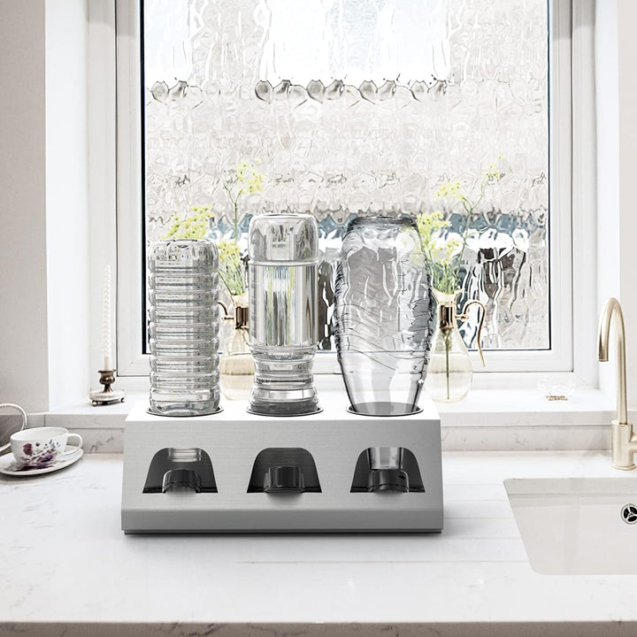 INTIRILIFE Flaschenhalter aus Edelstahl in Silber - 30 x 15.5 x 11 cm - Abtropfgestell Flaschenständ