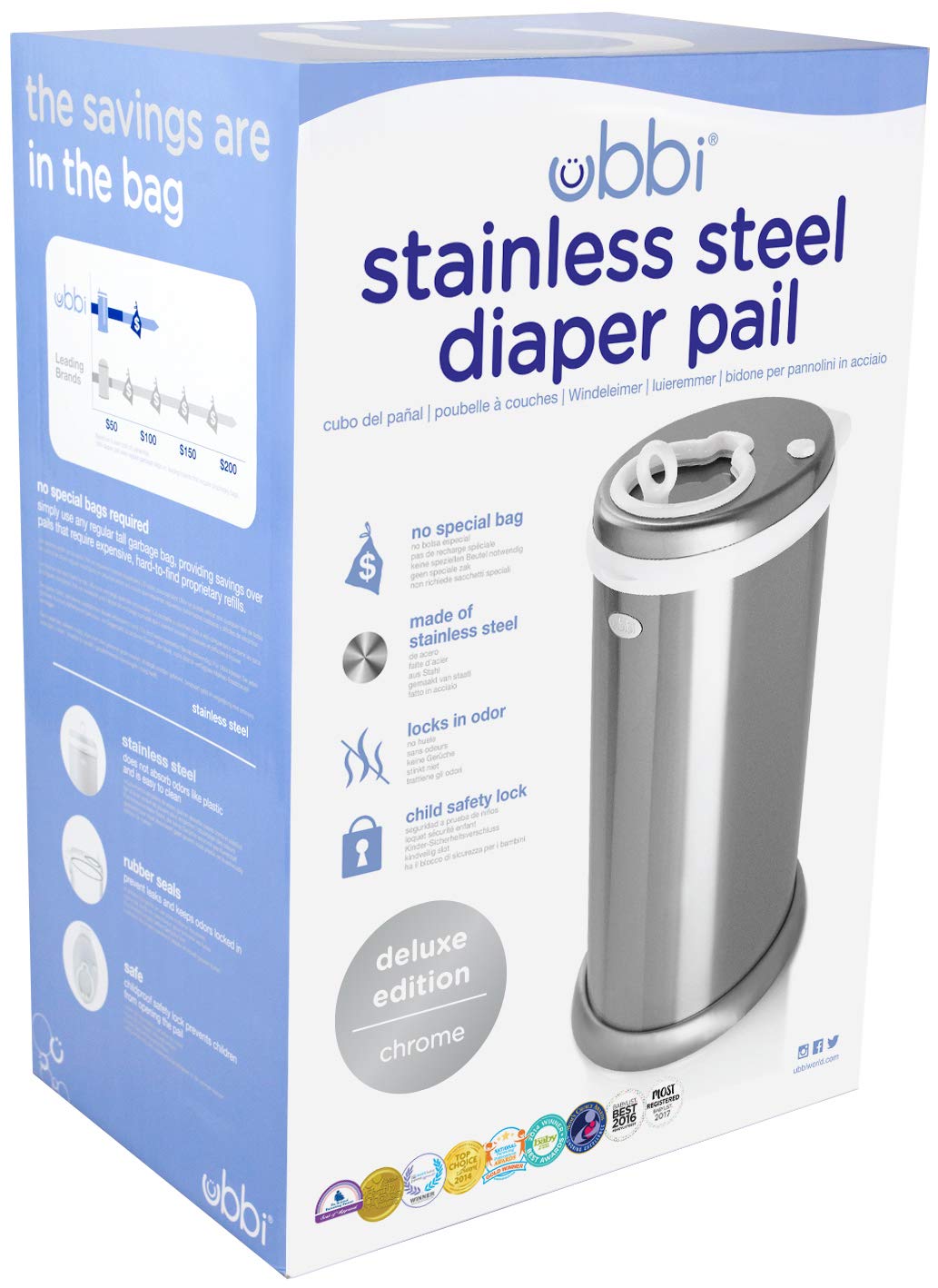 Ubbi Windeleimer & Edelstahl Windeleimer for stainless steel pails Chrome, Chrome