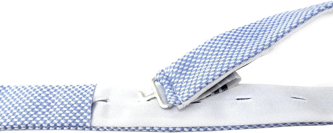 TigerTie Selbstbinder Piqué in Uni gemustert, Querbinder 100% Baumwolle + Aufbewahrungsbox Blau-weis
