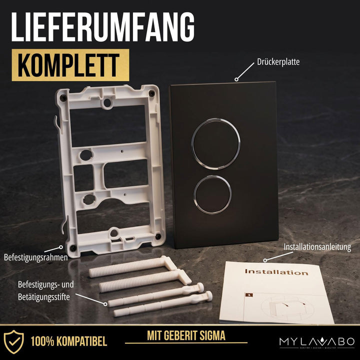 Drücker- & Betätigungsplatte passend für Geberit Delta (Kunststoff, gold, chrom Ringe) | go-chrom-de