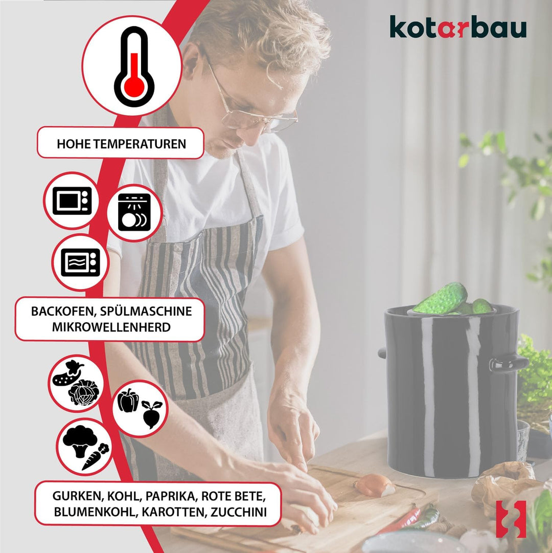 KOTARBAU® Gärtopf Steinzeugtopf Steingut 10 l Kimchi Behälter Rumtopf Tontopf Sauerkrauttopf Tontopf