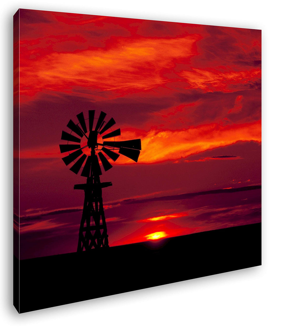deyoli Windmühle im Abendrot Format: 60x60 als Leinwand, Motiv fertig gerahmt auf Echtholzrahmen, Ho