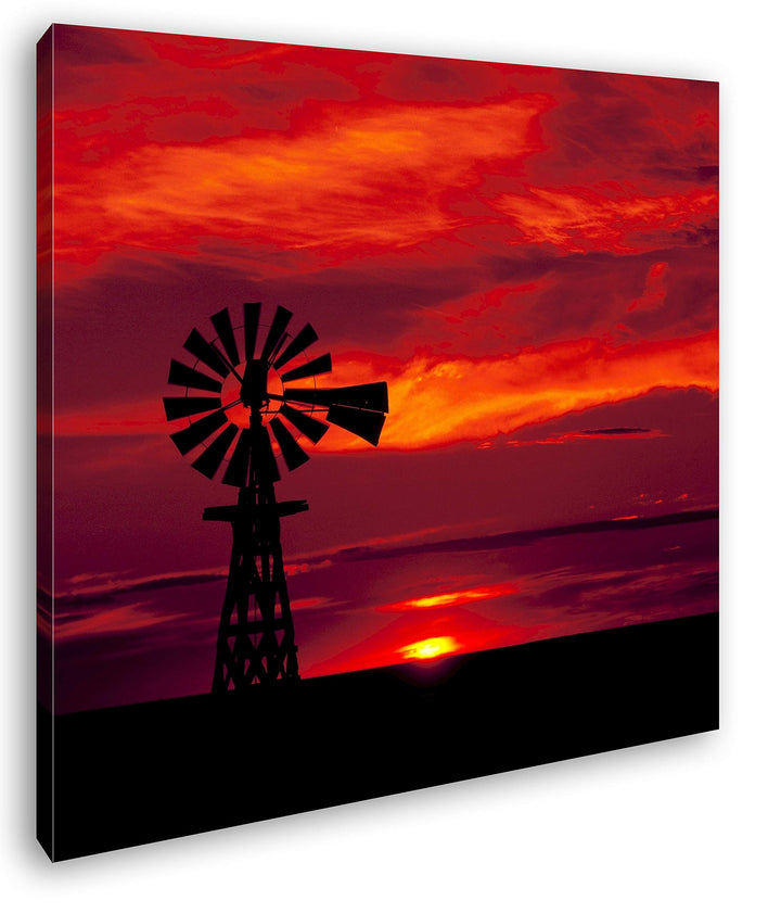 deyoli Windmühle im Abendrot Format: 60x60 als Leinwand, Motiv fertig gerahmt auf Echtholzrahmen, Ho