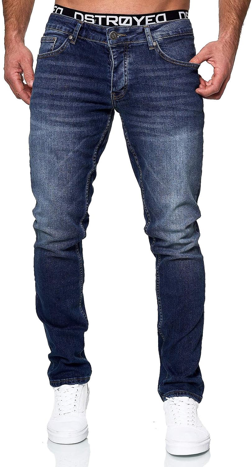 MERISH Jeans Herren Slim Fit Stretch Jeanshose Designer Hose Denim 9148-2100 31W / 30L 501-1 Dunkelb