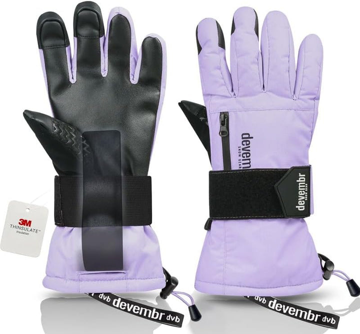 devembr Skihandschuhe mit Handgelenkschützern, Warme Snowboardhandschuhe für Herren und Damen (XS/S/