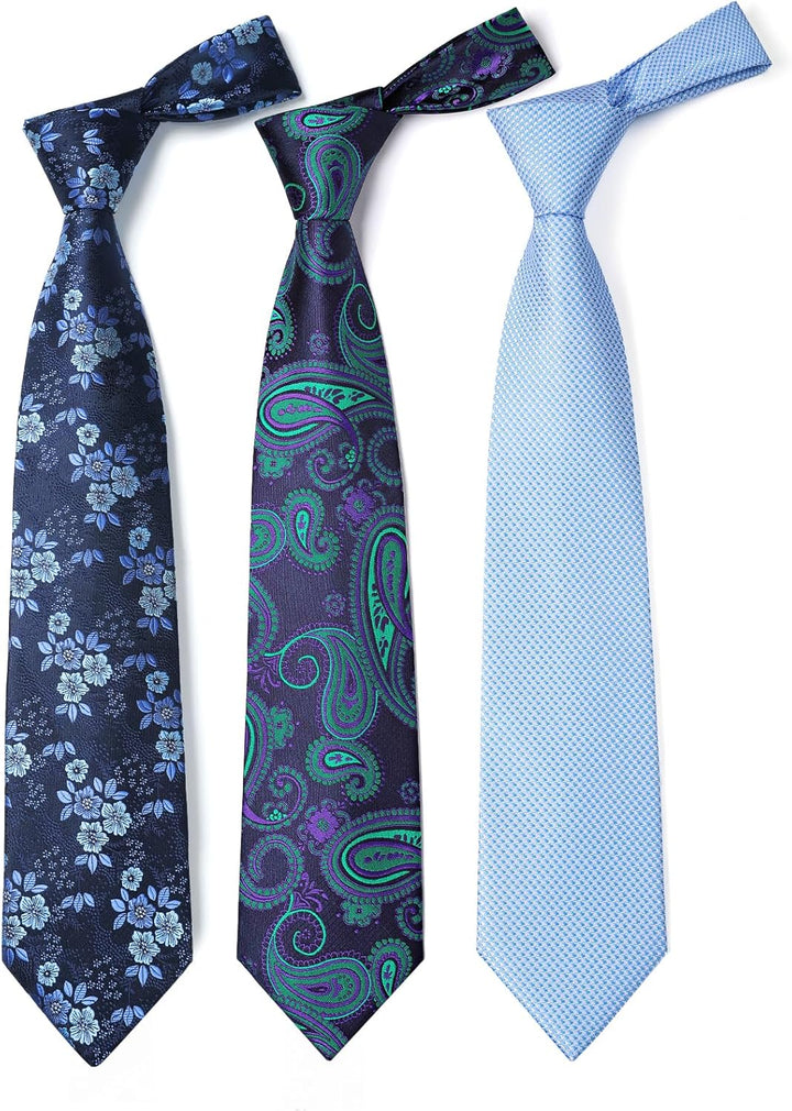 HISDERN Los 3 Stck Herren Krawatte Klassisch Elegante Krawatten und Einstecktuch Seidenkrawatte Set