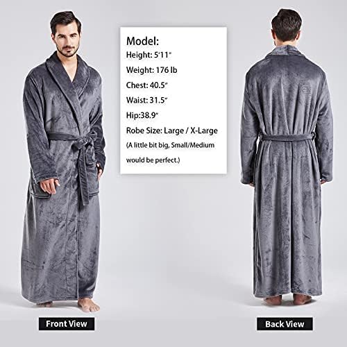 FashGudim Herren Bademäntel gross und gross in voller Länge Plüsch Fleece lange Robe Schal Kragen wa
